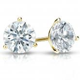 Certified 18k Yellow Gold 3-Prong Martini Hearts & Arrows Diamond Stud Earrings 2.00 ct. tw. (F-G, I1-I2)