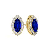 Lab Grown Gemstone Blue Sapphire Stud Earrings Marquise 5.00 ct. tw. 18k Yellow Gold Halo