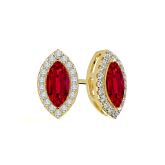Lab Grown Gemstone Ruby Stud Earrings Marquise 5.00 ct. tw. 18k Yellow Gold Halo