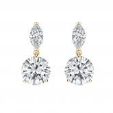 Lab Grown Diamond Two Stone Drop Earrings Marquise and Round 3.00 ct. tw. (E, VS) 14k Yellow Gold