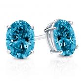 Lab Grown Diamond Fancy Intense Blue Stud Earrings Oval 1.50 ct. tw. (VS) in 14k White Gold 4-Prong