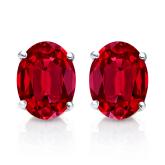 Lab Grown Gemstone Ruby Stud Earrings Oval 0.50 ct. tw. 14k White Gold 4-Prong Basket