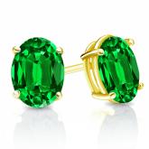 Lab Grown Gemstone Green Emerald Stud Earrings Oval 0.50 ct. tw. 18k Yellow Gold 4-Prong Basket