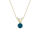 14k Yellow Gold 4-Prong Basket Certified Round-cut Blue Diamond Solitaire Pendant 0.17 ct. tw. (SI1-SI2)