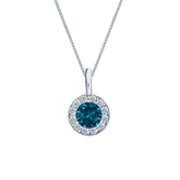 14k White Gold Halo Certified Round-cut Blue Diamond Solitaire Pendant 0.50 ct. tw. (SI1-SI2)