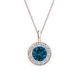 14k Rose Gold Halo Certified Round-cut Blue Diamond Solitaire Pendant 1.00 ct. tw. (SI1-SI2)
