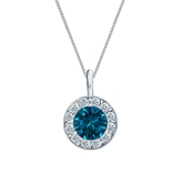 18k White Gold Halo Certified Round-cut Blue Diamond Solitaire Pendant 1.00 ct. tw. (SI1-SI2)