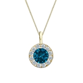 18k Yellow Gold Halo Certified Round-cut Blue Diamond Solitaire Pendant 1.00 ct. tw. (SI1-SI2)