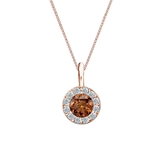 14k Rose Gold Halo Certified Round-cut Brown Diamond Solitaire Pendant 0.50 ct. tw. (SI1-SI2)