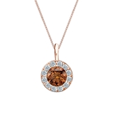 14k Rose Gold Halo Certified Round-cut Brown Diamond Solitaire Pendant 0.75 ct. tw. (SI1-SI2)
