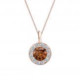 14k Rose Gold Halo Certified Round-cut Brown Diamond Solitaire Pendant 0.75 ct. tw. (SI1-SI2)