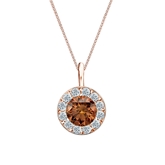 14k Rose Gold Halo Certified Round-cut Brown Diamond Solitaire Pendant 1.00 ct. tw. (SI1-SI2)