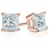 Certified Princess-Cut Diamond Stud Earrings in 14k Rose Gold 4-Prong Basket 6.20ct