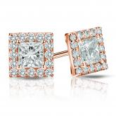 Certified Princess-Cut Diamond Stud Earrings in 14k Rose Gold Halo 6.20ct