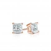 Certified 14k Rose Gold 4-Prong Basket Princess-Cut Diamond Stud Earrings 0.33 ct. tw. (I-J, I1)