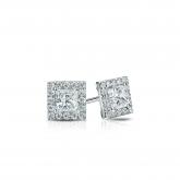 Natural Diamond Stud Earrings Princess 0.50 ct. tw. (I-J, I1) 18k White Gold Halo