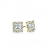 Natural Diamond Stud Earrings Princess 0.50 ct. tw. (H-I, SI1-SI2) 14k Yellow Gold Halo