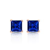 Lab Grown Gemstone Blue Sapphire Stud Earrings Princess 0.50 ct. tw. 14k Rose Gold 4-Prong Basket