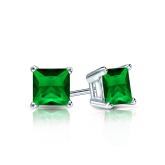 Lab Grown Gemstone Green Emerald Stud Earrings Princess 0.50 ct. tw. 18k White Gold 4-Prong Basket