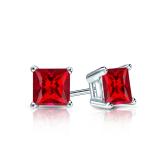 Lab Grown Gemstone Ruby Stud Earrings Princess 0.50 ct. tw. 14k White Gold 4-Prong Basket