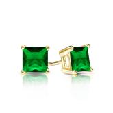Lab Grown Gemstone Green Emerald Stud Earrings Princess 0.50 ct. tw. 18k Yellow Gold 4-Prong Basket