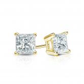 Certified 14k Yellow Gold 4-Prong Basket Princess-Cut Diamond Stud Earrings 0.62 ct. tw. (I-J, I1-I2)