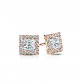 Natural Diamond Stud Earrings Princess 0.75 ct. tw. (I-J, I1) 14k Rose Gold Halo
