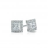 Natural Diamond Stud Earrings Princess 0.75 ct. tw. (H-I, SI2) 18k White Gold Halo