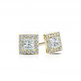 Natural Diamond Stud Earrings Princess 0.75 ct. tw. (I-J, I1-I2) 14k Yellow Gold Halo