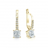 Natural Diamond Dangle Stud Earrings Princess 1.00 ct. tw. (H-I, SI1-SI2) 18k Yellow Gold Dangle Studs 4-Prong Basket