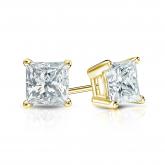 Certified 14k Yellow Gold 4-Prong Basket Princess-Cut Diamond Stud Earrings 1.00 ct. tw. (G-H, SI1)