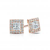 Natural Diamond Stud Earrings Princess 1.00 ct. tw. (I-J, I1-I2) 14k Rose Gold Halo