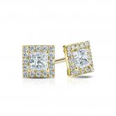 Natural Diamond Stud Earrings Princess 1.00 ct. tw. (H-I, SI2) 18k Yellow Gold Halo
