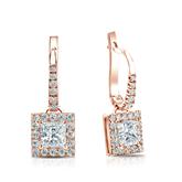 Natural Diamond Dangle Stud Earrings Princess 1.00 ct. tw. (I-J, I1-I2) 14k Rose Gold Dangle Studs Halo