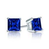 Lab Grown Gemstone Blue Sapphire Stud Earrings Princess 1.00 ct. tw. 18k White Gold 4-Prong Basket