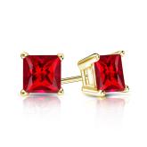 Lab Grown Gemstone Ruby Stud Earrings Princess 1.00 ct. tw. 14k Yellow Gold 4-Prong Basket