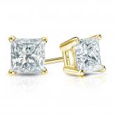 Certified 14k Yellow Gold 4-Prong Basket Princess-Cut Diamond Stud Earrings 1.25 ct. tw. (G-H, SI1)