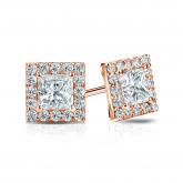 Natural Diamond Stud Earrings Princess 1.50 ct. tw. (G-H, VS1-VS2) 14k Rose Gold Halo