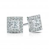 Natural Diamond Stud Earrings Princess 1.50 ct. tw. (I-J, I1) 14k White Gold Halo