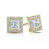 Natural Diamond Stud Earrings Princess 1.50 ct. tw. (G-H, VS1-VS2) 14k Yellow Gold Halo