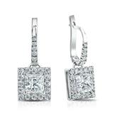 Natural Diamond Dangle Stud Earrings Princess 1.50 ct. tw. (I-J, I1-I2) 14k White Gold Dangle Studs Halo