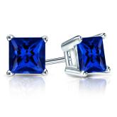 Lab Grown Gemstone Blue Sapphire Stud Earrings Princess 1.50 ct. tw. 18k White Gold 4-Prong Basket
