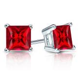 Lab Grown Gemstone Ruby Stud Earrings Princess 1.50 ct. tw. 14k White Gold 4-Prong Basket