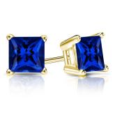 Lab Grown Gemstone Blue Sapphire Stud Earrings Princess 1.50 ct. tw. 18k Yellow Gold 4-Prong Basket