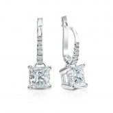 Natural Diamond Dangle Stud Earrings Princess 2.00 ct. tw. (H-I, SI1-SI2) Platinum Dangle Studs 4-Prong Basket