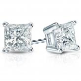 Certified 18k White Gold 4-Prong Basket Princess-Cut Diamond Stud Earrings 2.00 ct. tw. (I-J, I1)