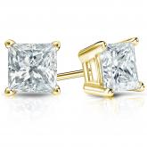 Certified Lab Grown Diamond Studs Earrings Princess 2.00 ct. tw. (E-F, VS1-VS2) in 14k Yellow Gold 4-Prong Basket