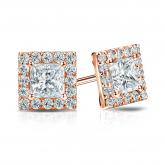 Natural Diamond Stud Earrings Princess 2.00 ct. tw. (G-H, VS2) 14k Rose Gold Halo