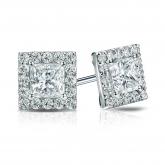 Natural Diamond Stud Earrings Princess 2.00 ct. tw. (H-I, SI1-SI2) 14k White Gold Halo
