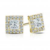 Natural Diamond Stud Earrings Princess 2.00 ct. tw. (G-H, VS1-VS2) 14k Yellow Gold Halo